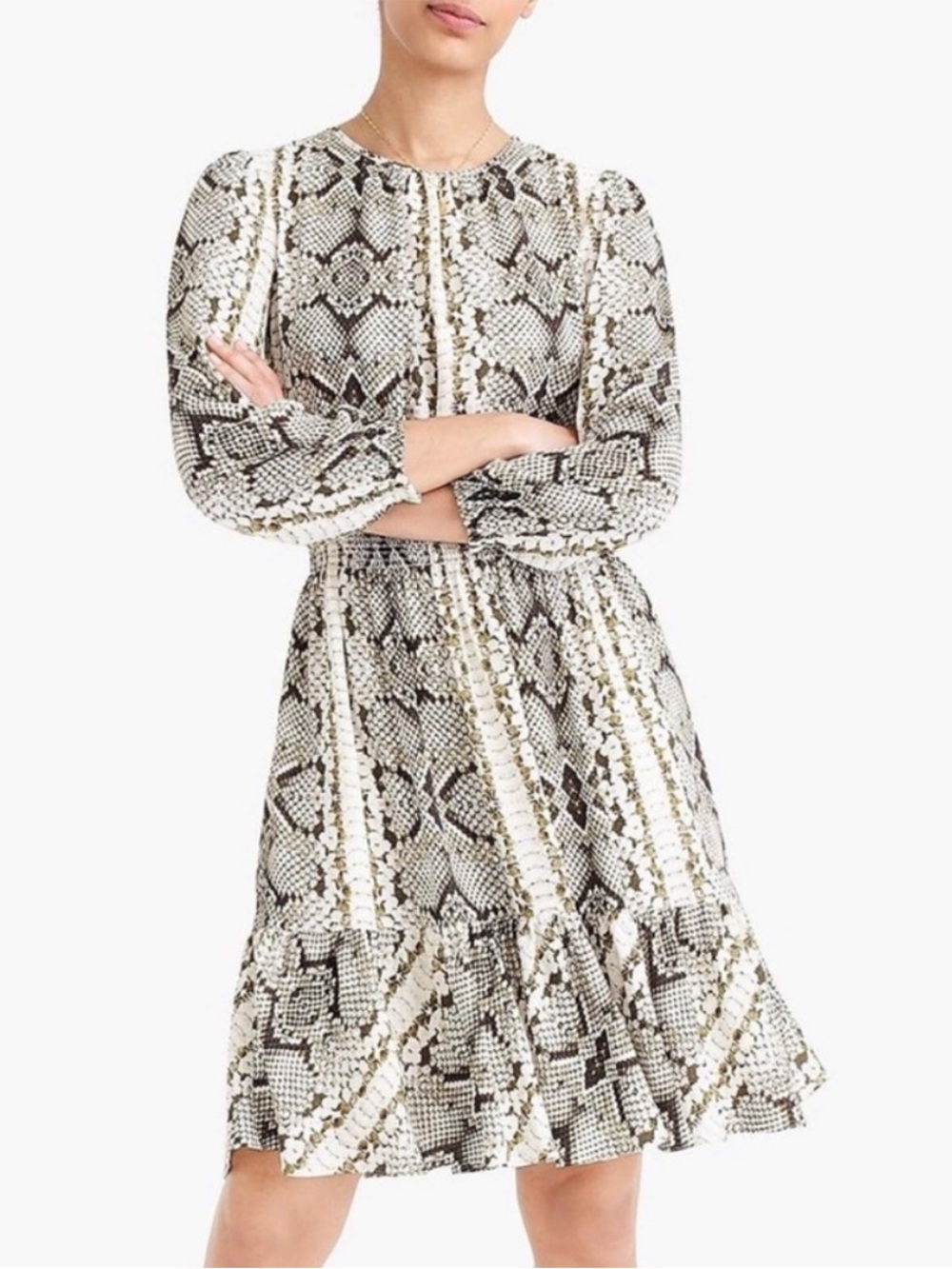 J. Crew Cinched Waist Dress Snakeskin Georgette S Style M0582